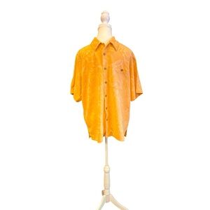 Banana Cabana Men’s 100% Silk Hawaiian Shirt M Peach Tropical Jacquard- Y2K VNTG